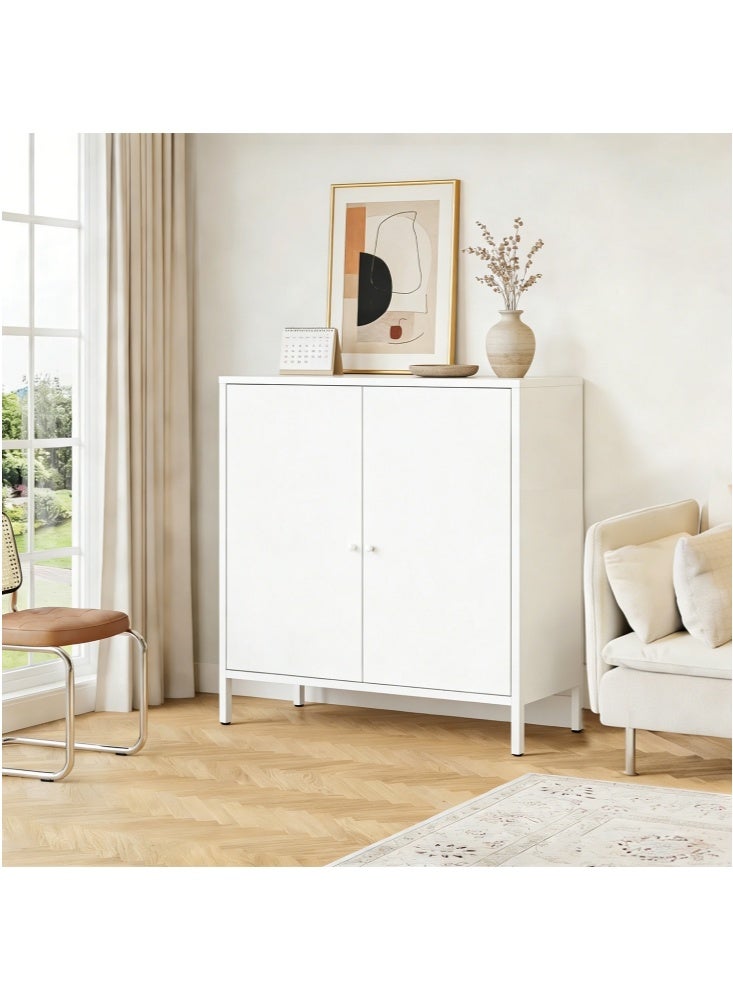 جيجيرو خزانة بوفيه معدنية، خزانة تخزين مطبخ بأرفف، خزانة ركن قهوة، خزانة جانبية للبوفيه، رف قابل للتعديل أبيض - Image 2